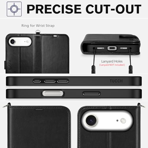 TUCCH Wallet Case for iPhone Air (6.5") 2025, Wrist Strap RFID Blocking 4 Card Slots, Kickstand, Shockproof TPU Shell, PU Leather, Magnetic Closure, Protective Flip Folio Cover, Black by TUCCH - Used condition - Image 8