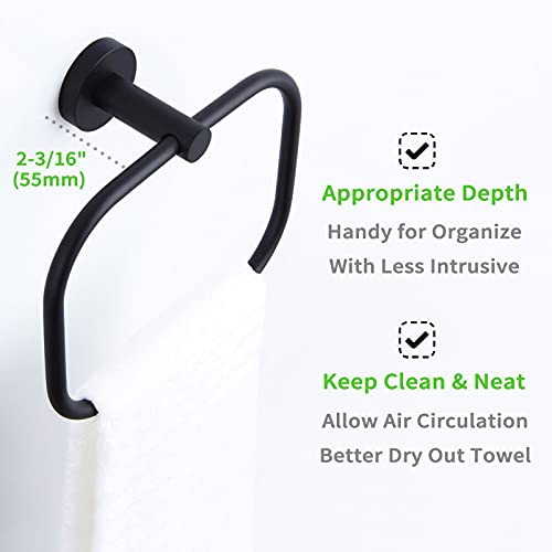 Square Towel Holder Matte Black, Angle Simple Stainless Steel Swivel Towel Ring, Hand Towel Rack, Bathroom Face Towel Hanger, Wall Mount #TOP5