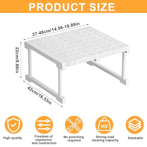 Verstellbare Regale für Schrank, Erweiterbares Einlegeböden Schrankregal, Einlegeböden für Schränke, Kleiderschrank, Schrank, Küche, Badezimmer, 42cm Weit, 22 cm Groß, Verstellbare Länge 37-48cm