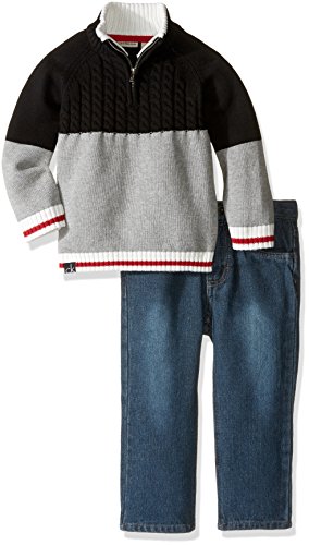 Calvin Klein Baby Color Block Sweater with Jeans, Black, 12 Months