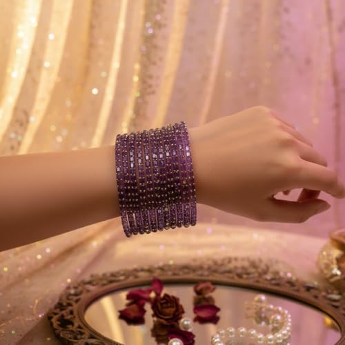 Image of SUNDRAM Raindrop Glass Bangles Set for Women & Girls, Transparent Crystal Kanch Ki Chudi for Wedding & Party, Set of 12