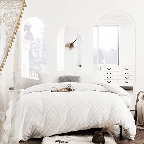 Tealp Bohemian Tufted Tassels Doona Duvet Cover Set Queen, 100% Washed Microfiber Bedding Sets, Boho Tufted Duvet Cover Set For Girls Women Teens, Comforter Cover With Zipper Closure & Corner Ties #TOP1