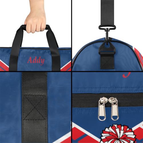 Custom Name Cheerleaders Duffel Bag for Girl Women, Personalized Sport Gym Bag with Shoes Compartment Dance Bag Yoga Overnight Weekender Bag Navy Blue Red Cheer4