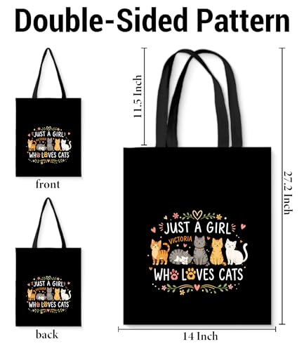 Image of Cute Cat Canvas Tote Bag for Women, Aesthetic Reusable Shoulder Bag for Shopping Travel Work