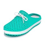  LEKANN No.103 Damen Clogs Sommer Leicht Pantoletten Garten Hausschuhe Fußbett Atmungsaktiv, Türkis/Weiß, Gr. 39 EU