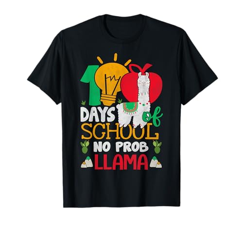 100 Days Of School No Prob Llama Boys Kids 100th Day Camiseta