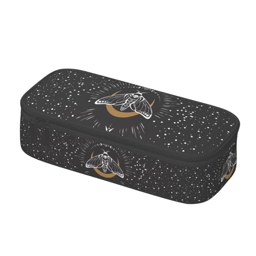 Image of Black And Withe Mystical Moth Large Pencil Case, Pencil Pouch With Zipper Compartments Stationery Pencil Bag For Kids Teens Students School Supplies