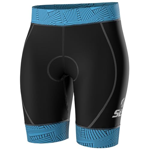 SLS3 Triathlon Shorts Women, Slim Athletic Fit - Womens Tri Shorts for All Abilities, Super Comfy with Soft Chamois Pad (Lucy Blue, Medium)