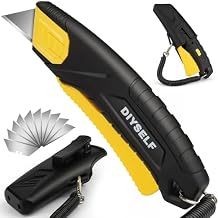 DIYSELF Safety Box Cutter Retractable with Holster, Self Retracting Utility Knife with 10 SK5 Blades, Box Opener Razor Knife, Non-Slip Grip Work Knife for Warehouse Retail Home, Navajas Para Trabajo