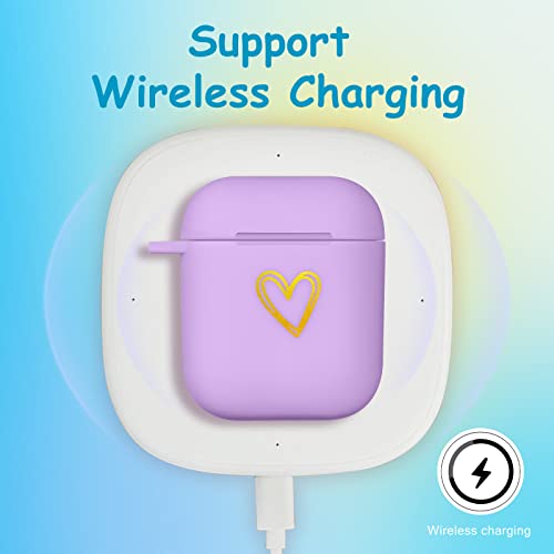 Besoar For Airpods 1St/2Nd Generation Case Cute For Women Girls Girly Aesthetic Purple Heart Cases With Keychain Buckle For Airpod 1/2 Pretty Lovely Soft Silicone Cover Unique Design For Air Pods 1/2 #TOP4