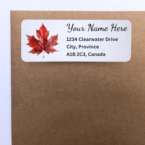 Set of 180 Self Adhesive Personalized Canadian Maple Leaf Return Address Labels, Water Colour Style, Recycled Paper Labels, Custom Labels for Postage, 2.625" by 1" image 3