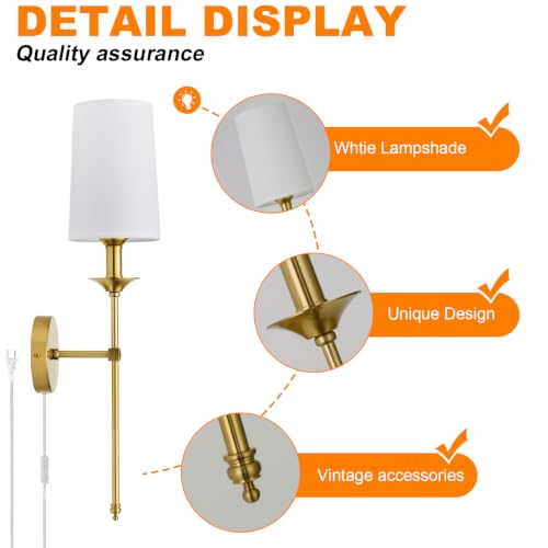 Image of PASSICA DECOR 2 Pack Plug in Wall Sconces Set of 2, Gold for Bedroom Vintage