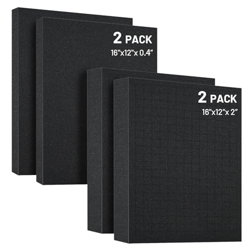 FoamJoy Dual-Thickness Case Foam Insert Kit 4PCS (2PCS 16x12x2" + 2PCS 16x12x0.4") - Pick and Pluck Protective Layer for Tool Drawers, Game Cases & Collectible Organizers
