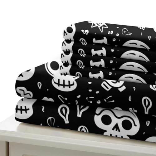 Housse de couette crâne 220x240 cm en microfibre avec 2 taies d'oreiller