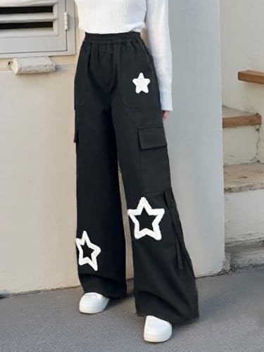 Viatabuna Baggy Cargo Pants for Women Elastic High Waist Star Y2k Straight Wide Leg Multi Pocket Pants Streetwear4