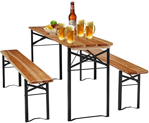 AVAWING 70″ 3-Piece Portable Picnic Table Bench Set, Beer Table with Seating Set Wooden Picnic Dining Table Set for Patio Outdoor Activities Garden Use, 30″ Table Height