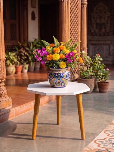 Image of Modern Octagon Side Table with 3 Wooden Legs, Minimalist End Table /Coffee Table for Living Room, Bedside Nightstand for Bedroom, Balcony & Small Spaces