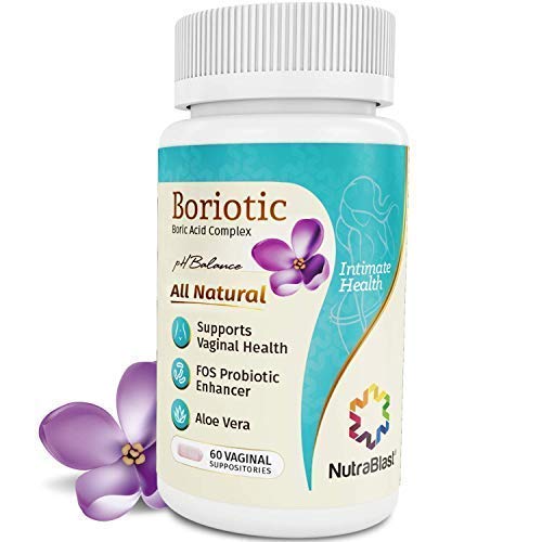 NutraBlast Boric Acid Vaginal Suppositories Complex w/Aloe Vera & FOS Probiotic Enhancer | All Natural Boriotic | Made in USA (60 Count)