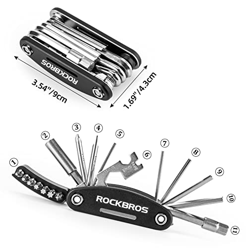 ROCKBROS Bike Repair Kits 16 In 1 Multi-Function Bike Tool Kits Portable Foldable Bike Multitool Cycling Tool Kit Bike Tool Allen Wrench Tire Levers