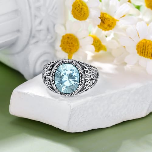 12x10mm Genuine Turquoise Rings for Men, Sterling Silver Native American Gem Oval Thumb Ring for Dad Father Jewelry Gift for him,Anillos De Hombre, Men's Ring for Gift for Men4