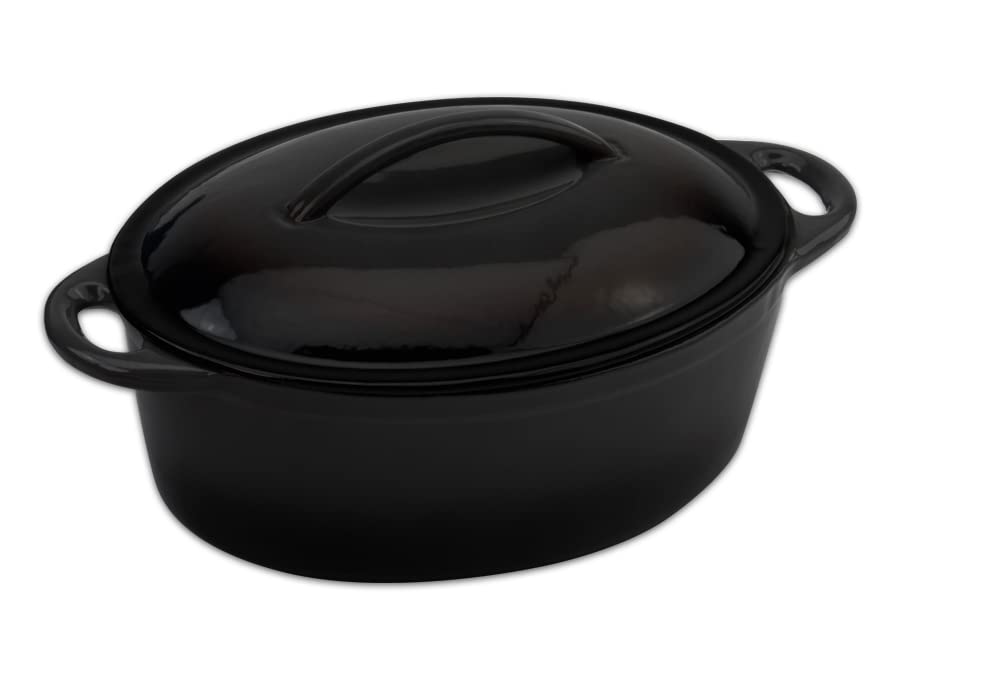 CommichefOval Casserole Dish, 27cm Diameter Cast Iron, Black, (OC-427BK)