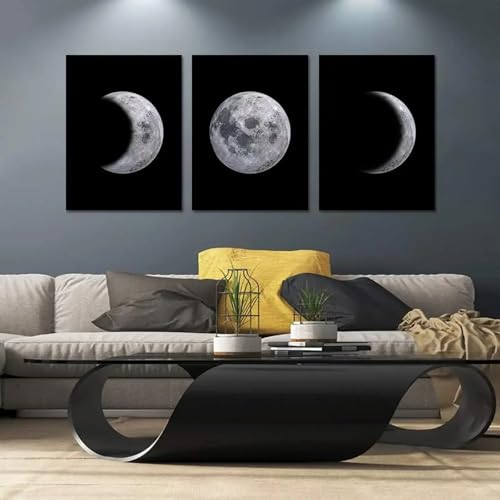 Peinture sur toile abstraite lune XINBAO 3 pièces 50x70 cm avec cadre