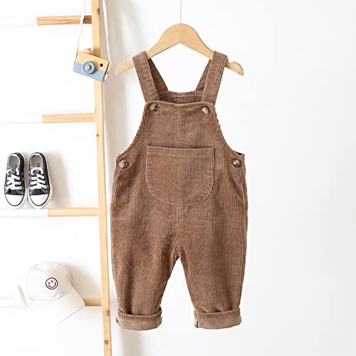 Qinciao Baby Girls Boys Corduroy Suspender Pants Overalls Bib Pants Trousers With Pockets Coffee 2-3 Years #TOP1