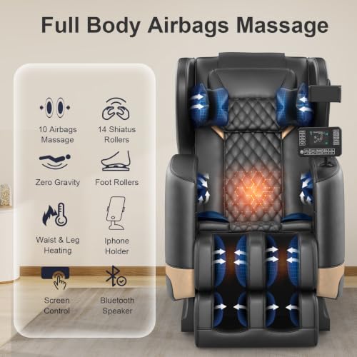 Image of FURNIMAT Massage Chair Full Body Zero Gravity Recliner, 2026 Black Leather