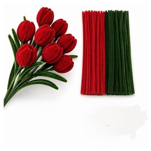 Premium Chenille Stems Pipe Cleaners, Craft Supplies for DIY Art, Floral Creations, School Projects (Red and Dark green 100pcs)-image-29