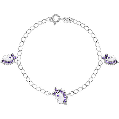 925 Sterling Silver 6" Enamel & Cubic Zirconia Unicorn Bracelet For Young Girls - Cute Charm Bracelet With Unicorn's For Little Girls #TOP8