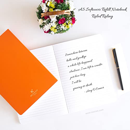 Image of NEORAH - A5 Ruled Notebook Soft Cover | Journal Refill | Ruled Journal | 110 GSM | 160 Pages (Size 21 cm x 14.8 cm) Planner Journaling Writing Note Taking Diary, Travellers Journal-Orange