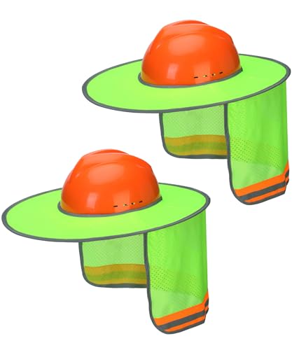 UNCO- Hard Hat Sun Shield, 2 Pack, Green, Full & Standard Brim Mesh Sunshade High Visibility Reflective, Hard Hat Accessories