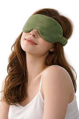 Deri Bella Lifestyle Velvet Eye Sleep Mask for Men & Women Soft Light Blocking Sleeping Eye Mask with Adjustable Strap Travel Relaxation Eye Cover for Home Flight Deep Rest (Olive Green PC 1)