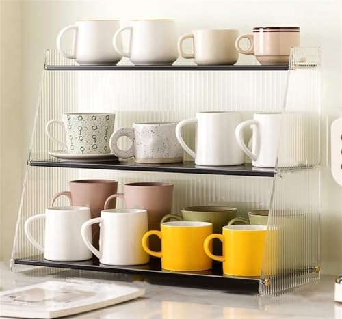 qudkdhs Estante de Almacenamiento para portavasos, de acrílico de Tres Capas, para Escritorio, para Oficina, condimentos de Cocina, a Prueba de Polvo, para Garaje (Negro, 34 x 21 x 40 cm)