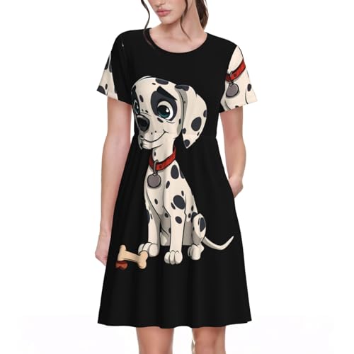 Robe d'été dalmatien à manches courtes légère et respirante pour femmes