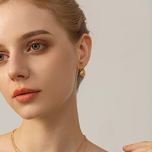 Safety Pin Earrings For Women - Ldurian 18K Gold Plated Heart Paper Clip Stud - Drop Dangle Paperclip Studs For Teen Girls #TOP2
