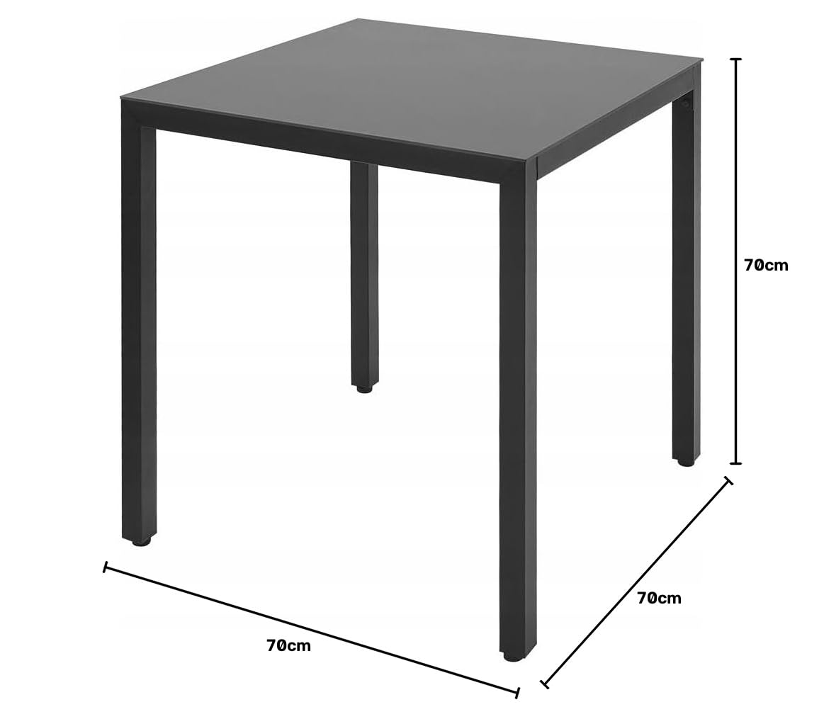 Gartentisch Glastisch Bistrotisch Balkontisch 70x70cm Outdoor Garten Terrasse Schwarz mit schwarzer Glasplatte