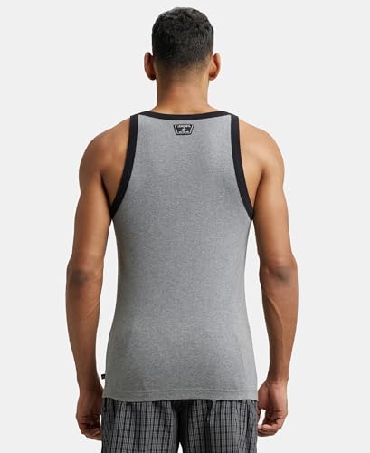 Jockey US27 Men's Super Combed Cotton Rib Slim Fit Square Neckline Gym Vest