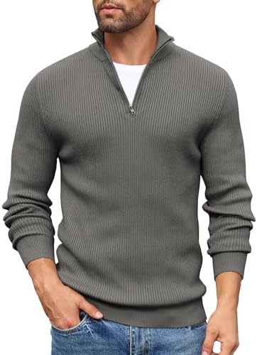 COOFANDY Herren Rollkragenpullover Zip Pullover Strickpullover Winterpullover Turtleneck Sweater Pulli Arbeitspullover Warm Langarmshirt