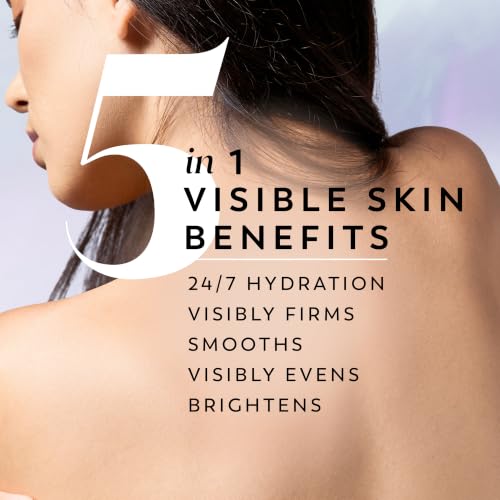 Image of Olay Super Serum Body Lotion, SPF 30, Daily UV Protection, 24hr Long Lasting Hydration, 5+ Ingredient Complex for Bright Even Firm Luminous Skin, Prevents Aging, Peach & Sweet Cream Scent, 17 fl oz