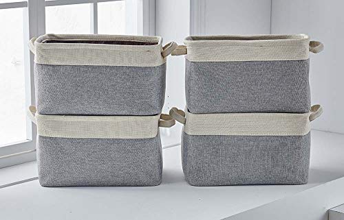 Weixuan Collapsible Large Storage Bins Basket [4-Pack] Canvas Fabric Tweed Storage Organizer Cube Set W/Handles for Nursery Kids Toddlers Home and Office
