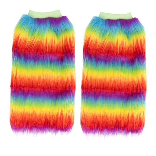 Rainbow Furry Leg Warmers, Rainbow Furry Fluffy Leg Warmers (1Pair)