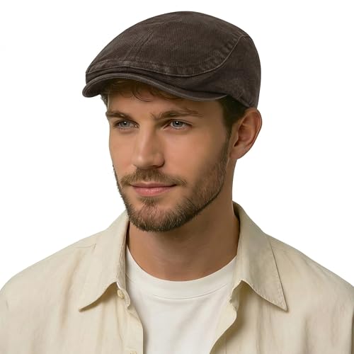 Image of ZLYC Men Cotton Flat Cap Summer Scally Ivy Gatsby Newsboy Beret Driver Cabbie Hunting Hat