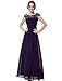 Ever-Pretty Womens Elegant Cap Sleeve Lace Neckline Ruched Bust Plus Size Formal Evening Gown for Wedding Purple US20