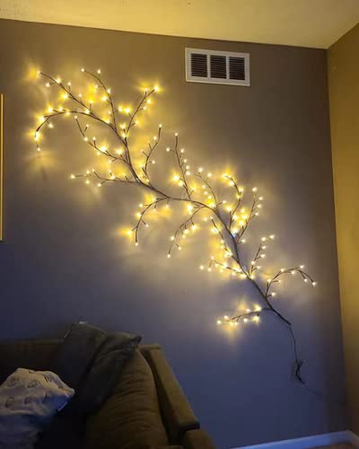 Image of LKGOOD Vines for Room Decor with Remote Control On /Off Timmer Dim,7.5FT Artificial Plants Tree Willow Vine Lights Plug in 144 LEDs for Walls Bedroom,Living Room,Indoor Home Decoration(Brown)
