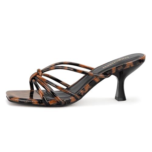 Image of Women's Strappy Square Open Toe Kitten Heels Sandals Knotted Design Summer Fashion Slip On Mule Style