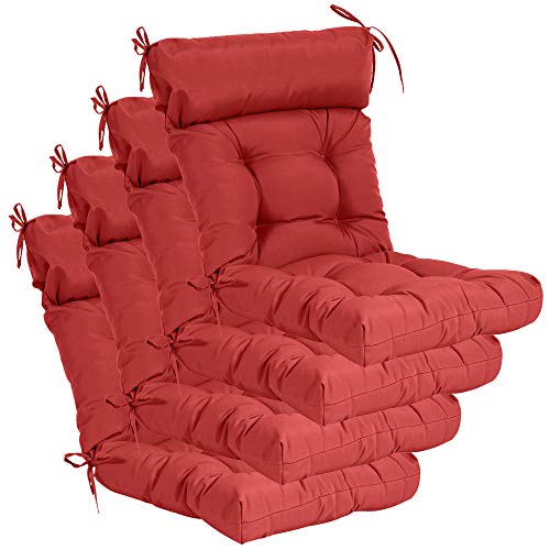 Image of QILLOWAY Outdoor Rocking Chair Cushions Set of 4, 100% Polyester Waterproof Patio Rocking Chair Cushion, High Back Weatherproof Chair Pad for Adirondack & Outdoor Furniture, Red