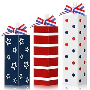 3 Pcs Patriotic Decorations 4th of July Table Decor Red White Blue Decorations Memorial Day Wood Block Sign and Centerpiece for Home Office Independence Day Tiered Tray Decor(Rustic Style)