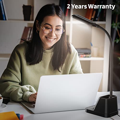 Led Desk Lamp With Usb Charging Port, Small Desk Lamps For Home Office, Axx Desk Light For Bedrooms, Black Office Lamp For Small Spaces, 650Lm, Gooseneck, Pen Holder, Study Lamps For College Dorm Room #TOP5