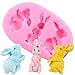 3 Cavity Mini Rabbit Bunny Animal Shape 3D Silicone Mold for DIY Fondant Candy Making Chocolate Molds Lollipop Desserts Ice Cube Gum Clay Soap Biscuit Plaster Resin Cupcake Topper Cake Decor Moulds